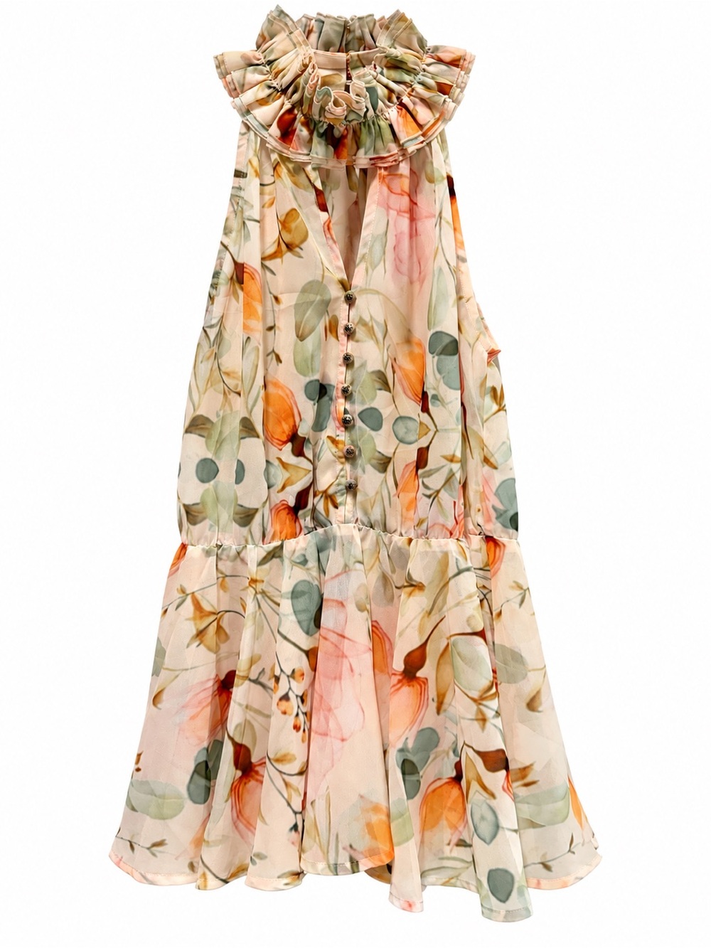 Malca by Galita Floral Ruffle Neck Sleeveless Top Small NWT $70